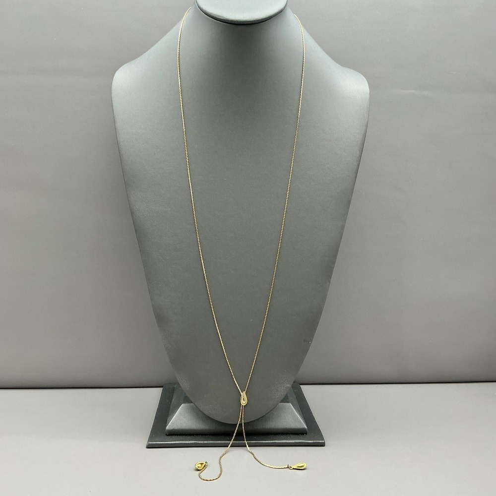 Vintage Monet Necklace Gold Tone Lariat Bolo Y Drop Teardrop Tassel Signed 30"